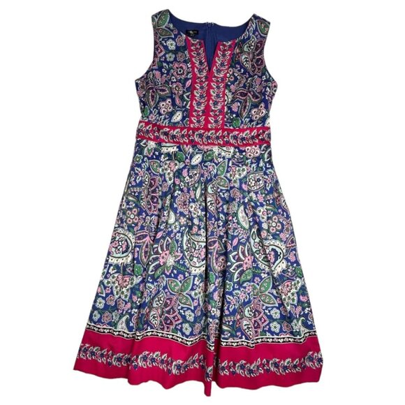 Talbots Sleeveless Dress Size 2 Floral Paisley‎ Pleated Fit and Flare - Picture 1 of 10